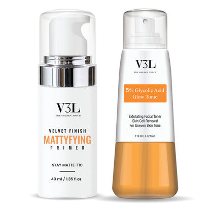 5% GLYCOLIC ACID GLOW TONIC 110ML + VELVET FINISH MATTYFYING PRIMER, 40ML
