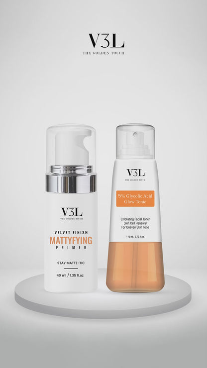 5% GLYCOLIC ACID GLOW TONIC 110ML + VELVET FINISH MATTYFYING PRIMER, 40ML